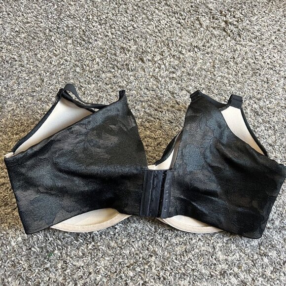 Cacique Lightly Lined Balconette Bra Tan Black Lace Overlay Underwire 38F New - Picture 3 of 5